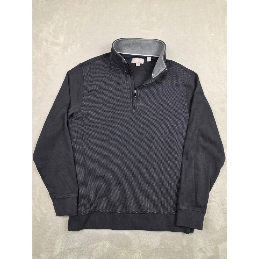 Ted Baker Quarter Zip Pullover Sweater Mens Size M Black Textured Front